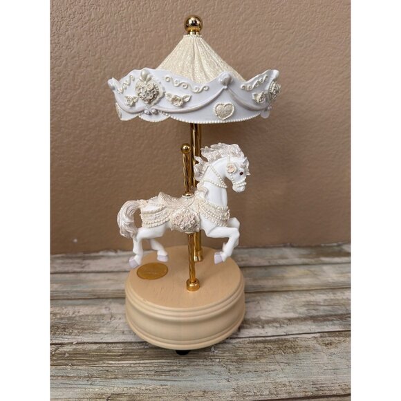 1994 San Francisco Music Box Chantilly Single Carousel Horse Beauty & Beast NIB - Picture 3 of 17